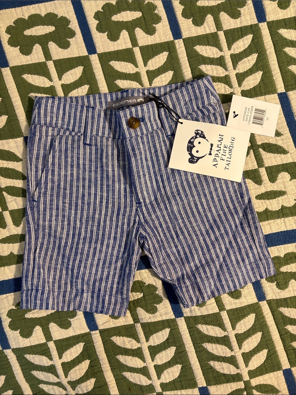 Appaman Blue and White Stripe Shorts, Formal Toddler Wear, 3T